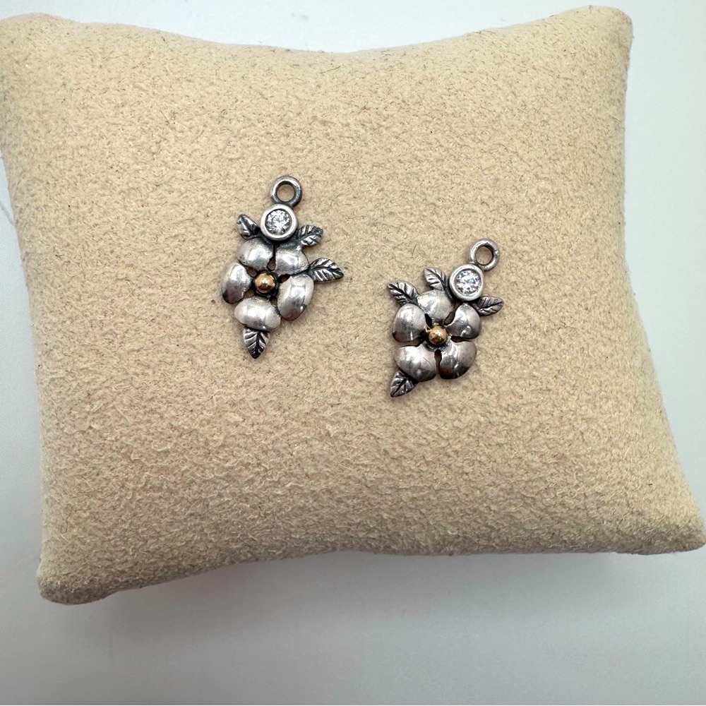 Pandora 290621 Retired Compose Sterling Silver 14K Gold CZ Flower Earring Charms